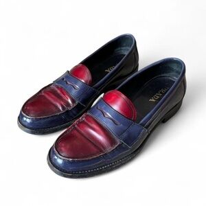 Y2K Prada preppy color block red and blue leather loafers size 36